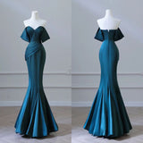 Niulatu Mermaid Green Satin Off the Shoulder Pleats Prom Dress Prom Dresses SD1327