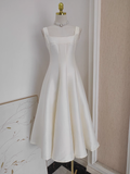 Niulatu A line Straps White Vacation Dress Satin Women Summer Dresses SD132