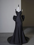 Niulatu Mermaid Sweetheart Satin Black Long Prom Dresses With Bow Party Dress SD1332