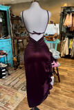 Niulatu Mermaid Spaghetti Straps Burgundy Backless Prom Dresses Party Dress SD1338