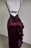 Niulatu Mermaid Spaghetti Straps Burgundy Backless Prom Dresses Party Dress SD1338