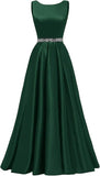 Niulatu A Line Scoop Neckline Satin Green Long Prom Dresses Party Dress SD1340