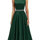 Niulatu A Line Scoop Neckline Satin Green Long Prom Dresses Party Dress SD1340