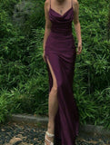 Niulatu Mermaid Spaghetti Straps Grape Slit Long Prom Dresses Party Dress SD1342
