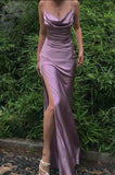 Niulatu Silk Satin Long Evening Party Dress Prom Dresses with High Slit SD1342