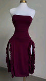 Niulatu Sheath Strapless Tea Length Ruffles Prom Dresses SD1349