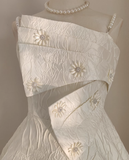 Niulatu A line Spaghetti Straps White Pearls Women Dress Short Birthday Outfits SD134