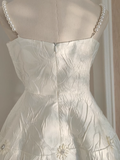 Niulatu A line Spaghetti Straps White Pearls Women Dress Short Birthday Outfits SD134