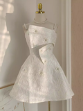 Niulatu A line Spaghetti Straps White Pearls Women Dress Short Birthday Outfits SD134