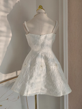 Niulatu A line Spaghetti Straps White Pearls Women Dress Short Birthday Outfits SD134