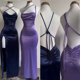 Niulatu Sheath Spaghetti Straps Floor Length Sequin Satin Backless Prom Dresses SD1358