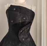 Niulatu A line Spaghetti Straps Black Pearls Women Dress Short Birthday Outfits SD135