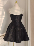 Niulatu A line Spaghetti Straps Black Pearls Women Dress Short Birthday Outfits SD135