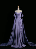 Niulatu A Line Off The Shoulder Light Grape Satin Prom Dresses Long Evening Gown Formal Party Dress SD1361
