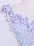 Niulatu Mermaid One Shoulder Lilac Tulle Satin Long Prom Dresses Party Dress SD1366