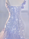 Niulatu Mermaid One Shoulder Lilac Tulle Satin Long Prom Dresses Party Dress SD1366