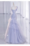 Niulatu Mermaid One Shoulder Lilac Tulle Satin Long Prom Dresses Party Dress SD1366