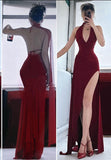 Niulatu Mermaid V Neckline Red Chiffon Backless Long Prom Dresses Party Dress SD1367
