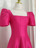 Niulatu A line Square Neckline Hot Pink Vacation Dress Satin Women Dresses SD136