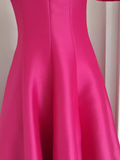 Niulatu A line Square Neckline Hot Pink Vacation Dress Satin Women Dresses SD136