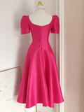 Niulatu A line Square Neckline Hot Pink Vacation Dress Satin Women Dresses SD136