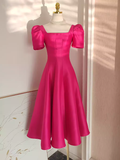 Niulatu A line Square Neckline Hot Pink Vacation Dress Satin Women Dresses SD136