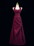 Niulatu A-line Halter Vintage Style Prom Dresses Long Evening Dress SD1373
