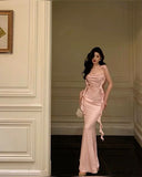 Niulatu Sheath Straps Pink Ankle Length Backless Pink Prom Dresses SD1377