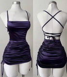 Niulatu Sheath Straps Navy Blue Short Prom Dresses Backless Homecoming Dress SD1379