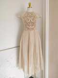 Niulatu A line High Neckline Lace Vacation Dress Tulle Women Dresses SD137
