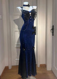 Niulatu Sheath Spaghetti Straps Royal Blue Long Party Dress Prom Dresses SD1380