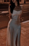 Niulatu A Line Spaghetti Straps Satin Party Dress Prom Dresses SD1382