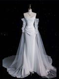 Niulatu Mermaid Off The Shoulder White Wedding Dresses With Train Bridal Gowns SD1384