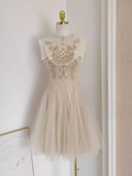 Niulatu A line High Neckline Lace Vacation Dress Tulle Short Women Dresses SD138