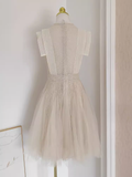 Niulatu A line High Neckline Lace Vacation Dress Tulle Short Women Dresses SD138