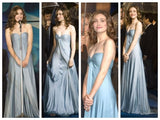 Niulatu A-Line Sweetheart Blue Satin Long Prom Dresses Formal Evening Dress SD1390
