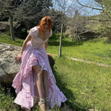 Niulatu A-Line Off The Shoulder Pink Satin Long Prom Dresses Formal Evening Dress SD1394