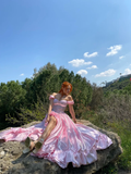 Niulatu A-Line Off The Shoulder Pink Satin Long Prom Dresses Formal Evening Dress SD1394