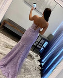 Niulatu Mermaid Sweetheart Lilac Lace Backless Long Party Dress Prom Dresses SD1396