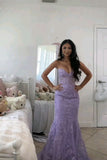 Niulatu Mermaid Sweetheart Lilac Lace Backless Long Party Dress Prom Dresses SD1396