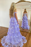 Niulatu A-Line Off The Shoulder Pink Lace Slit Long Prom Dresses Formal Evening Dress SD1398
