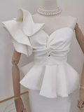 Niulatu Sheath One Shoulder Satin Vacation Dress White Women Dresses SD139