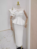 Niulatu Sheath One Shoulder Satin Vacation Dress White Women Dresses SD139
