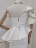 Niulatu Sheath One Shoulder Satin Vacation Dress White Women Dresses SD139