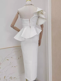 Niulatu Sheath One Shoulder Satin Vacation Dress White Women Dresses SD139