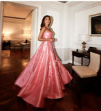 Niulatu Ball Gown Sweetheart Pink Satin Floral Long Prom Dresses Formal Evening Dress SD1404