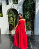 Niulatu A Line Strapless Red Chiffon Long Prom Dresses Formal Evening Dress SD1405