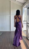 Niulatu purple satin and floor length prom dresses evening gown SD1406