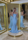 Niulatu Mermaid Spaghetti Straps Blue Sequin Long Prom Dresses Long Party Dress SD1408