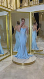 Niulatu Mermaid Spaghetti Straps Blue Sequin Long Prom Dresses Long Party Dress SD1408